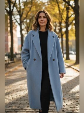 Winter Double Breasted Wool Coat Long Sleeve Notch Lape